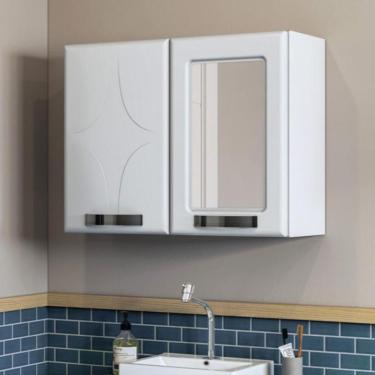 Imagem de Armário De Banheiro Aéreo De Aço Com Espelho E 2 Portas Multimóveis Cr10142 Branco