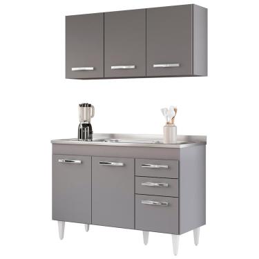 Imagem de Armário Aéreo Honduras E Balcão Gabinete Com Pia 120cm Suécia Cinza - Lumil