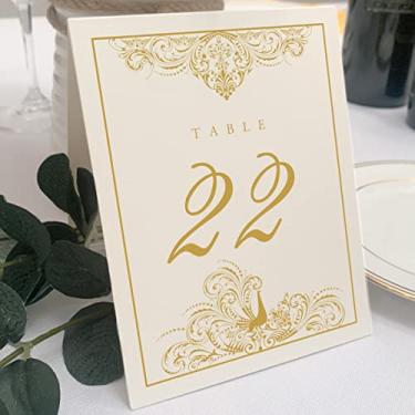 Imagem de Números de mesa de casamento Peacock Flourish (selecione cor/quantidade), champanhe, ouro, 1-15, dupla face, barraca ou uso em um suporte, ótimo para festas e restaurantes - Feito nos EUA
