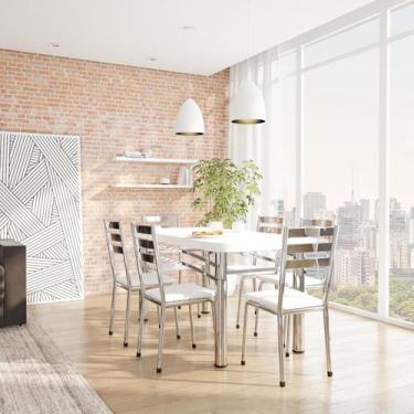 Imagem de Conjunto de Mesa com 6 Cadeiras Dalva Prata e Branco - Mobly