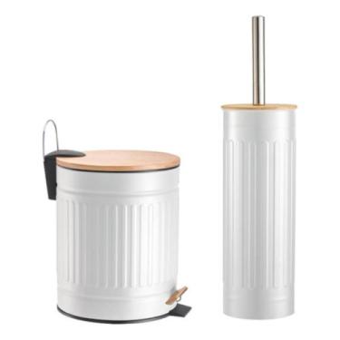 Imagem de Lixeira 3 Litros Pedal Escova Para Lavabo Banheiro Bambu - PGB, Branco