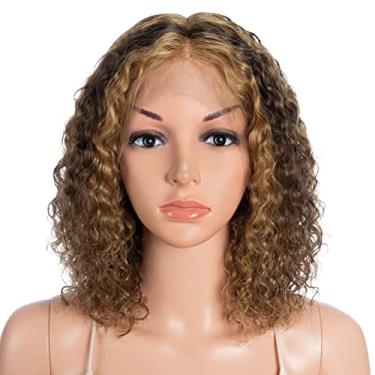 Imagem de Style Icon Ícone De Estilo Perucas Cabelo Humano Curto Cacheado Fofo Afro Parte Em T Onda Profunda Pré-Arrancada Renda Frontal Hd (12", Pi4/27)