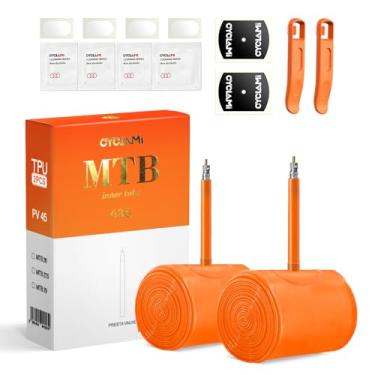 Imagem de CYCLAMI Pacote Com 2 Pneus De Bicicleta Montanha Câmara Ar 26'' Tpu Compatíveis Válvula Presta X 1.9/2.0/2.1/2.2/2.3/2.4/2.5 45 Mm Para Mtb Ultraleve (Inclui Kit Reparo E Alavancas)