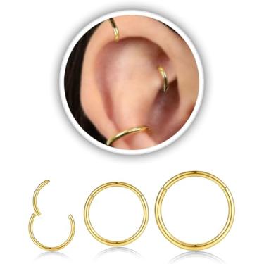 Imagem de 3 argolas de nariz douradas 16G para mulheres e homens, hipoalergênico 316l aço cirúrgico articulado segmento clicker anéis de nariz argola hélice cartilagem Daith Tragus brincos dorminhoco corpo real