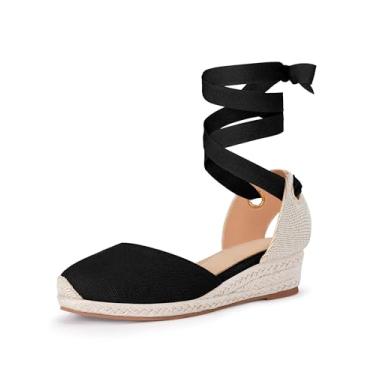 Imagem de Coutgo Sandálias De Salto Alto Com Plataforma E Alpargatas Girls, Bico Fechado, Cadarço, Tira No Tornozelo, Sapatos Verão Para Crianças Pequenas Grandes