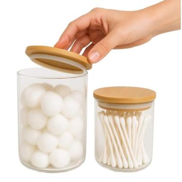 Imagem de Kit 2 Pote Hermetico Algodão e Cotonete 900mL e 440ml Redondo Acrilico Alta Vedação Transparente Multiuso