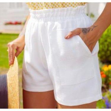 Imagem de Short feminino elástico na cintura com bolso linho - Filó Modas, G, Ar