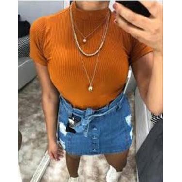 Imagem de Blusa canelada básica gola alta manga curta - Filo modas, Preto, G