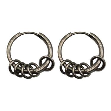 Imagem de Brinco Masculino Argola Aço com Pingente 1 par - HHW, Prateado, 14mm