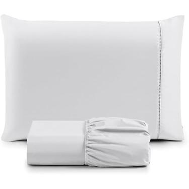 Imagem de Jogo de Lençol para Cama Box, 3 Peças, Percal 400 Fios, Ponto Palito, Toque Macio, Tamanhos Solteiro, Casal, Queen, King (BRANCO, SOLTEIRO)