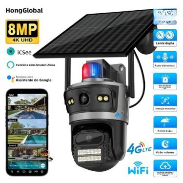 Imagem de Câmera CCTV Externa Solar 8MP 4K WiFi Lente Dupla 247 Gravação HongGlo