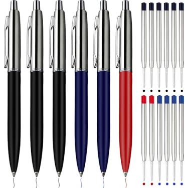 Imagem de ChaoQ 6 canetas esferográficas, recarregáveis e retráteis, canetas esferográficas de metal de ponta média de 1,0 mm, macias, materiais escolares de escritório, 12 refis extra substituíveis, tintas