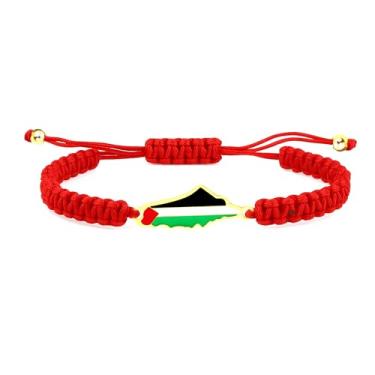 Imagem de Zircobic Série de pulseiras com pingente de bandeira palestina - Design de cordão trançado em preto, vermelho, verde e branco, para casais e amigos para uso diário, Adjustable, Aço inoxidável, Sem