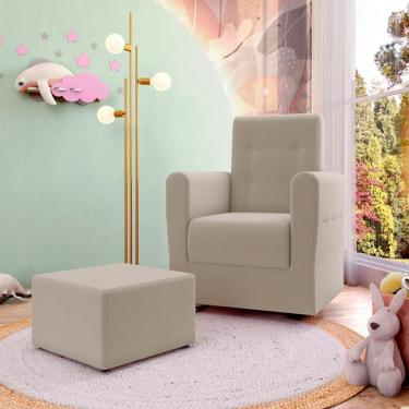 Imagem de Poltrona Decorativa Pés Balanço com Puff Ninho Suede Bege