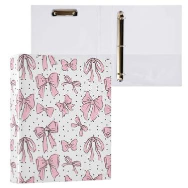 Imagem de Fichário de 3 anéis de laço rosa, fichário decorativo de 3,8 cm, com prancheta e 3 bolsos transparentes, comporta 200 folhas de papel tamanho A4 para escola, escritório em casa