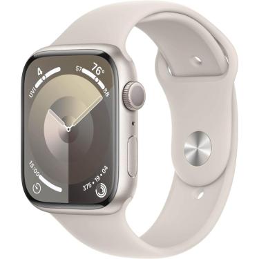 Imagem de Caixa de alumínio com GPS de 45 mm para Apple Watch Series 9 com pulseira esportiva Starlight (média/grande) - Starlight-MR973LW/A