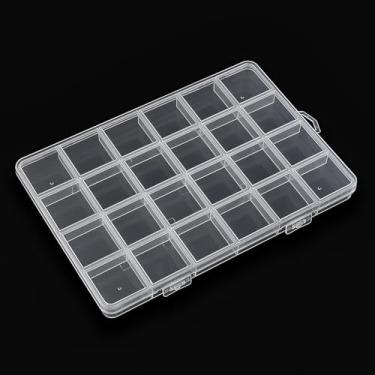 Imagem de SUTOKAKA 1 organizador de contas de plástico com 24 grades, caixa de armazenamento de joias transparente com divisórias fixas, peças pequenas, organizador de compartimentos, recipiente para strass
