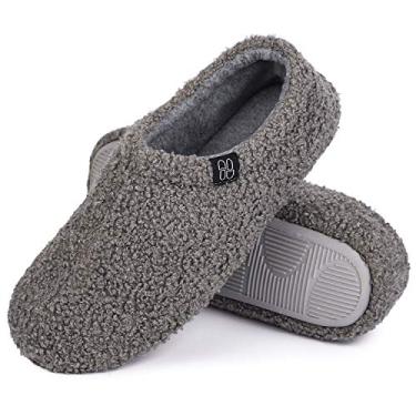 Imagem de HomeTop Pantufas femininas felpudas de pele cacheada com forro de lã polar, Cinza, 7-8