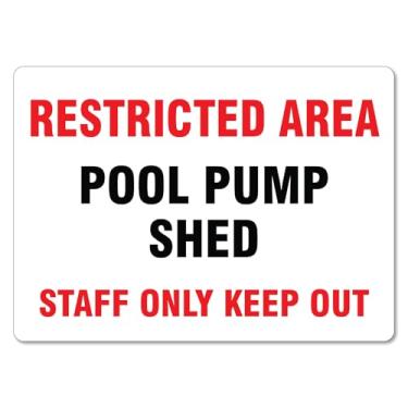 Imagem de Sinais de segurança para galpões de bomba de piscina de área restrita, sinais de segurança de água, placa de metal em lata, 20 x 30 cm, aviso claro para casa e negócios