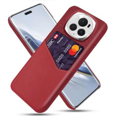 Imagem de Capa para Honor Magic6 PRO,Anti-deslizamento,Proteção contra quedas de 360°,Resistência à impressão digital,Tela e caso de couro PU com 1 slot de cartão atrás-Red