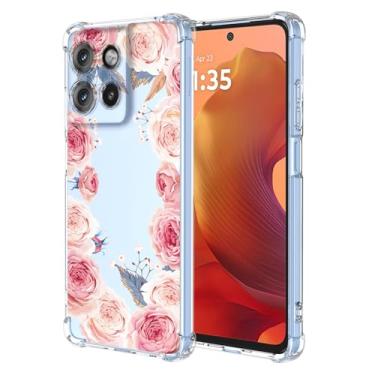 Imagem de RRXSYXL Capa para Moto G15, Moto G15 Power com estampa floral transparente, capa macia à prova de choque, floral rosa, G15