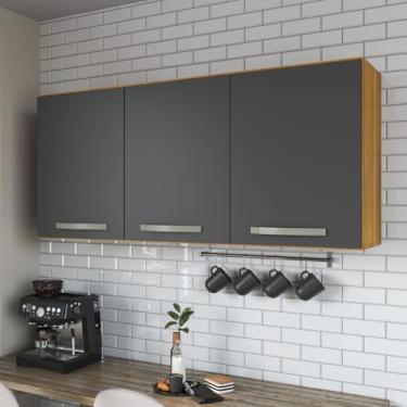 Imagem de Armário Aéreo 1,20m 3 Portas Com Divisória, Cozinha, Multiuso Suspenso (Freijó Grafite)