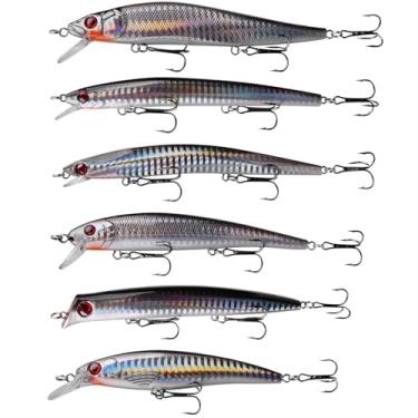 Imagem de VATEICO Kit de iscas de pesca – 6 peças de tampões de água superior e iscas rígidas de mergulho para pesca em água salgada e doce