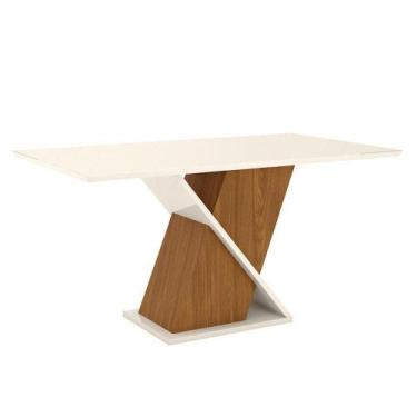 Imagem de Mesa De Jantar Solus 160 Cm Tampo Reto Com Vidro Nature Off White  Hen