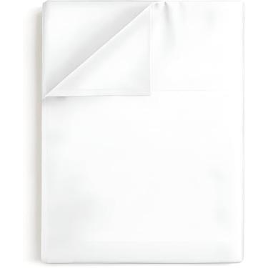 Imagem de Lençol de cima Queen Size – Lençol de cima 100% algodão, trama de cetim 400 fios – Ultramacio, refrescante e respirável – Apenas lençol de cima – Roupa de cama de luxo de qualidade de hotel – (Branco)