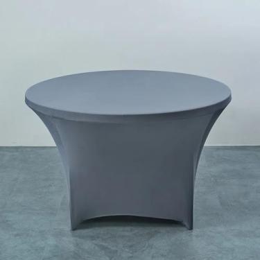 Imagem de Toalha de mesa redonda elástica para hotel, capa de mesa de banquete de cor pura, protetor de balcão de bar, saia de mesa decorativa para casa, cinza escuro, R 180 cm x A 75 cm (redondo de 6 pés)