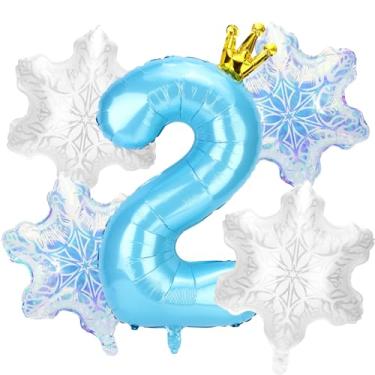 Imagem de 5un Decorações Neve Balões Festa Aniversário, Número Azul e 4un Decorações e Lembrancinhas Balões Floco Neve para Festas Aniversário Tema Princesa Azul País Das Maravilhas Inverno(Número 2)