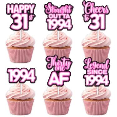 Imagem de 18 peças de topper de cupcake de sobremesa com glitter rosa para Straight Outta 1999 Legend Since 1999 suprimentos de decoração temática homens felizes 31 anos decorações de festa