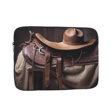 Imagem de Selim de cavalo com um chapéu de caubói selvagem, capa protetora para notebook de 13 polegadas à prova de choque, resistente à água, bolsa de transporte, bolsa de computador, pasta de negócios