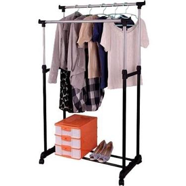 Imagem de Arara Dupla De Roupas Altura Regulável Sapateira E Rodinhas