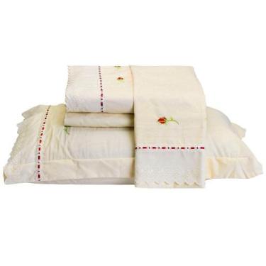 Imagem de Jogo De Lençol Yasmin Queen 4 Peças Percal 200 Fios 100% Algodão Borda