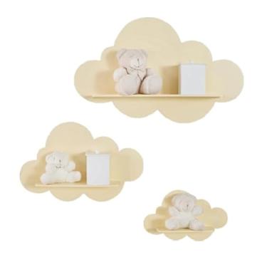 Imagem de Trio De Nichos Modelo Nuvem Em MDF Para Quarto De Bebê 3 Peças (Amarelo)