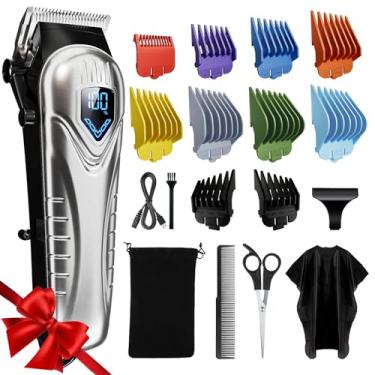 Imagem de Cortador de Cabelo Profissional para Homens e Mulheres, Kit de Corte de Cabelo Silencioso com 10 Pentes Coloridos, Display LED, Presente para Homens, Conjunto sem Fio 5H com Tesoura e Capa