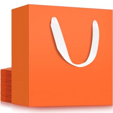 Imagem de EUSOAR Sacos de presente grandes, 20 peças de papel kraft laranja de 31,7 x 11,4 x 28 cm, sacos de papel kraft para compras, sacola reutilizável de varejo para pequenas empresas, mercearia, casamento
