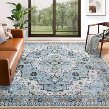 Imagem de ESSMOKO Tapetes tapete turco persa para casa, sala de estar, quarto, mesinha de cabeceira, lavável à máquina, vários tamanhos, azul lago de luxo, 40 x 60 cm