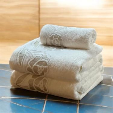 Imagem de kit 2 Toalhas de Banho banhão 1 Rosto - Toalhas Algodão Gigante(Guardalupe - Branca)