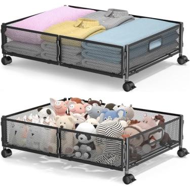 Imagem de ABCASTER Armazenamento sob a cama com rodas, caixas de armazenamento embaixo da cama para roupas de sapatos, dobrável e fácil mobilidade (pacote com 2, preto)
