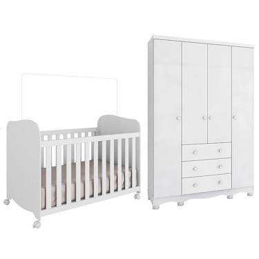Imagem de Jogo de Quarto Infantil Júnior Guarda Roupa 4 Portas e Berço Uli - Móveis Peroba
