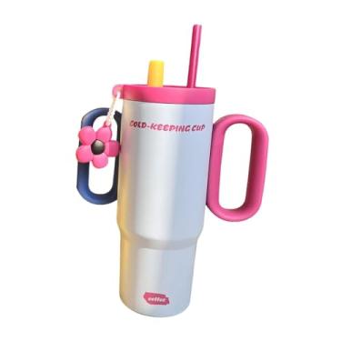 Imagem de YWJLQH Copo térmico de aço inoxidável, caneca de viagem, garrafa de água, copo de água para academia esportiva, Rosa E Branco