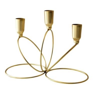 Imagem de Ioensy Candelabro de metal com 3 braços, peça central, 8,2 x 4 x 6 polegadas, minimalista, para mesa, lareira, acessórios de exibição, castiçal, Dourado