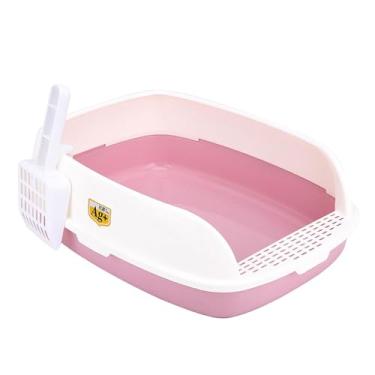 Imagem de Generic Caixa de areia para gatos de interior, caixa de areia alta, resistente, à prova de respingos, removível, semi-fechada, vaso sanitário, de para, Rosa