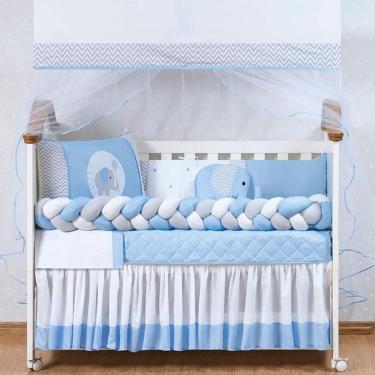 Imagem de Kit de Berço Elefante Trança Azul 13 Peças 100% Algodão