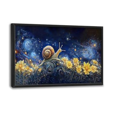 Imagem de SweetFox Arte de parede emoldurada de caracol de girassol extra grande para sala de estar, imagens de céu estrelado de caracol decoração de parede grande abstrata grande pintura em tela arte impressa
