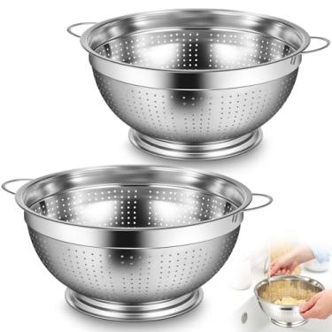 Imagem de Maxdot Pacote com 2 escorredor de aço inoxidável resistente de 12 litros com base e alças para macarrão, baga, fruta, vegetal, cozinha, coador de alimentos (38 cm/14,9 polegadas)