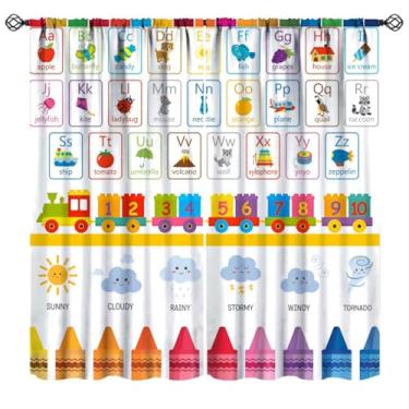 Imagem de Cortinas do alfabeto ABC, animais divertidos coloridos, números de letras, clima, educação precoce, cortinas de janela para quarto de crianças, sala de aula, berçário, sala de jogos, 106,7 cm L x