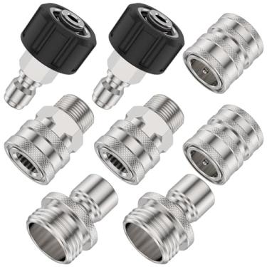 Imagem de UW Conjunto de adaptadores de lavadora de pressão de 8 peças de aço inoxidável 5000PSI acessórios de conexão de arruela de pressão resistente kit de conexão e desconexão rápida para limpeza de